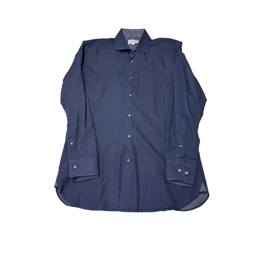 Ted Baker Endurance Mens 15.5 32/33‎ Navy Blue Micro Pattern Cotton Dress Shirt